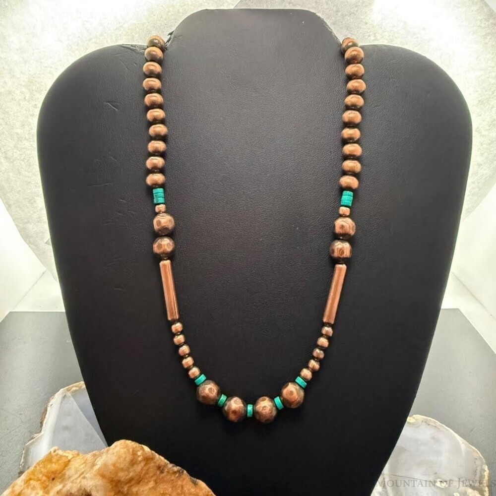 4.5-9mm Copper Navajo Pearl Round & Cylinder w/Sonoran Turquoise 20" Necklace